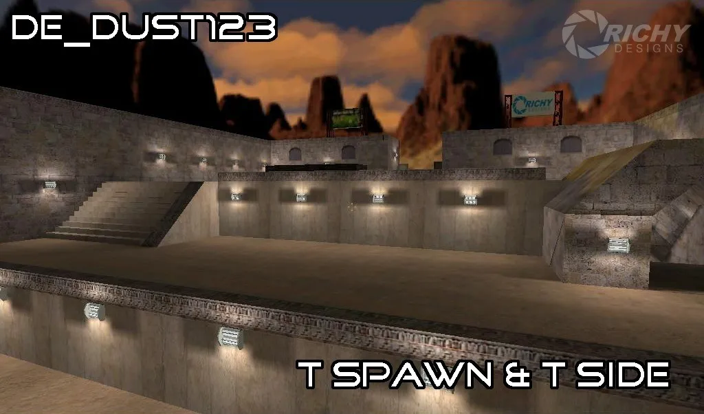Скачать de_dust123 — карта для CS 1.6: тактики за CT и T, точки контроля, .nav и оптимизация wpoly/epoly - Скриншот