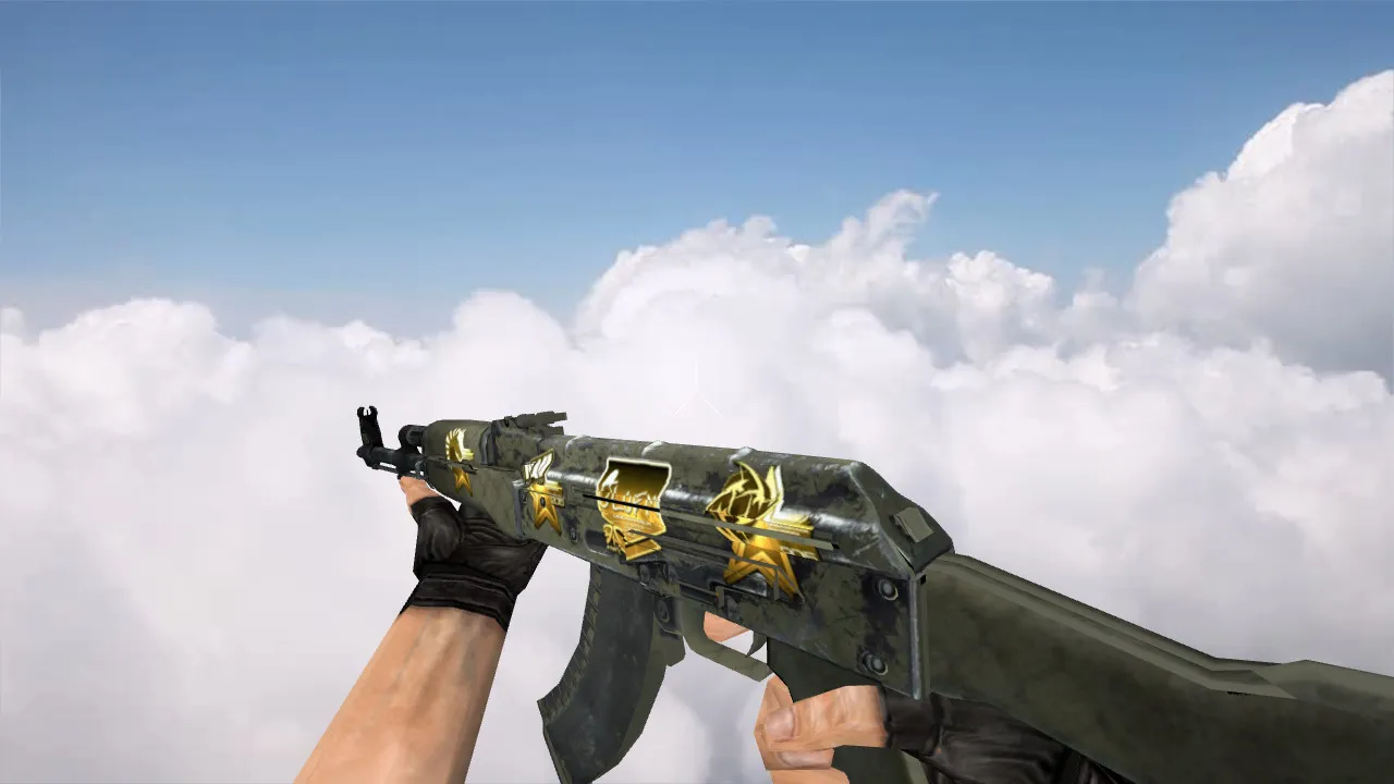Скачать v_ak47 «Африканская сетка» с наклейками: модель АК-47 для CS 1.6 с анимацией осмотра, звуками и качественными текстурами - Скриншот