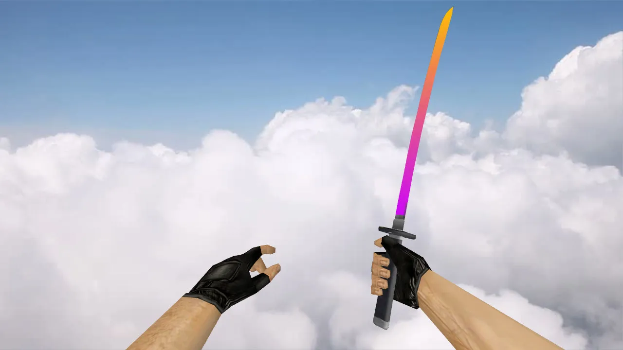 Скачать Модель ножа Katana «Градиент» для CS 1.6: v_, p_, w_ модели, звуки, анимация осмотра - Скриншот