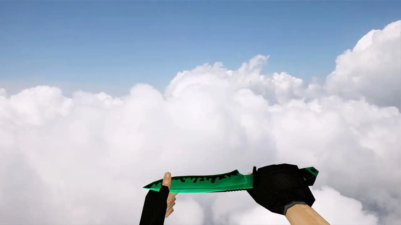 Скачать Модель ножа Default Knife Greenblack для CS 1.6: v_ и w_ модели, звуки, анимация осмотра и точная настройка - Скриншот