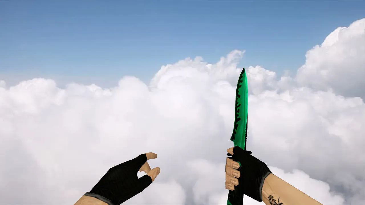 Скачать Модель ножа Default Knife Greenblack для CS 1.6: v_ и w_ модели, звуки, анимация осмотра и точная настройка - Скриншот