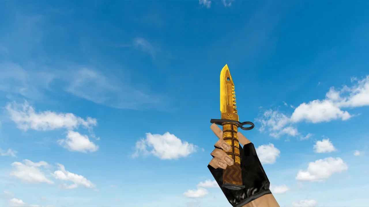 Скачать Модель ножа M9 Bayonet Fine Gold v_ p_ w_ для CS 1.6: звуки, анимация осмотра, текстуры и настройка - Скриншот