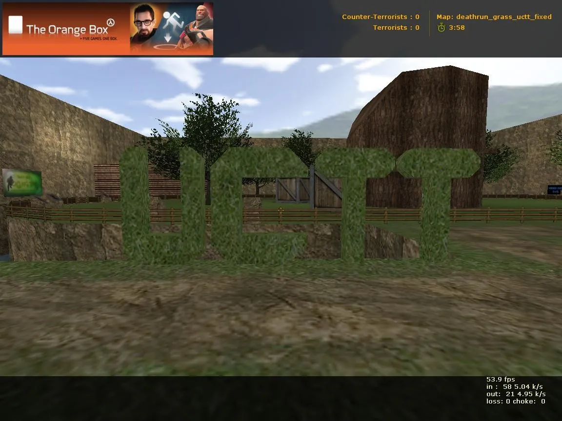 Скачать deathrun_grass_uctt_fixed для CS 1.6: точки, маршруты за CT/T и боты, оптимизация карты - Скриншот