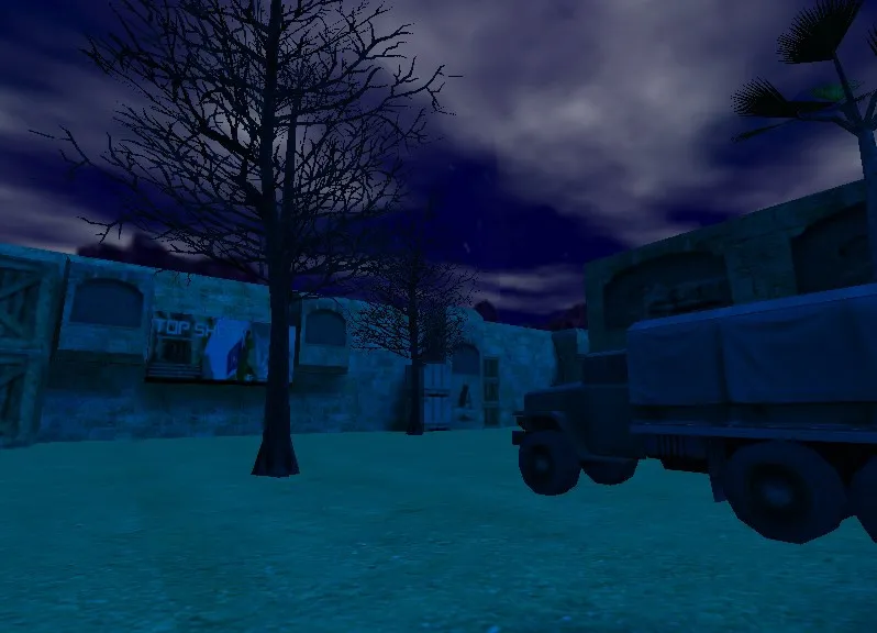 Скачать de_dust_night_topshot для CS 1.6: ночная карта, точки под клатчи, баланс сторон и .nav для ботов - Скриншот