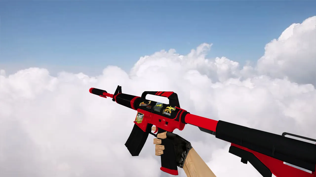 Скачать Модель M4A1 Red Pleasure w Stickers для CS 1.6: v_ / p_ / w_ модели, звук, анимация осмотра - Скриншот