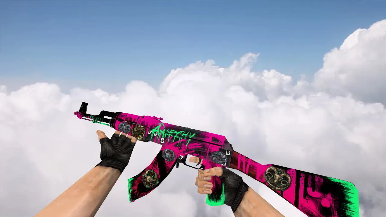 Скачать Модель v_AK47 Neon Revolution w/ stickers для CS 1.6: звуки, анимация осмотра, качество текстур - Скриншот