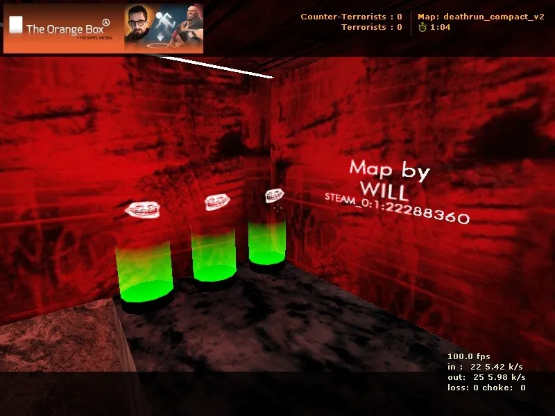 Скачать deathrun_compact_v2 для CS 1.6: тайминг ловушек, маршрут за CT/T и .nav для ботов - Скриншот