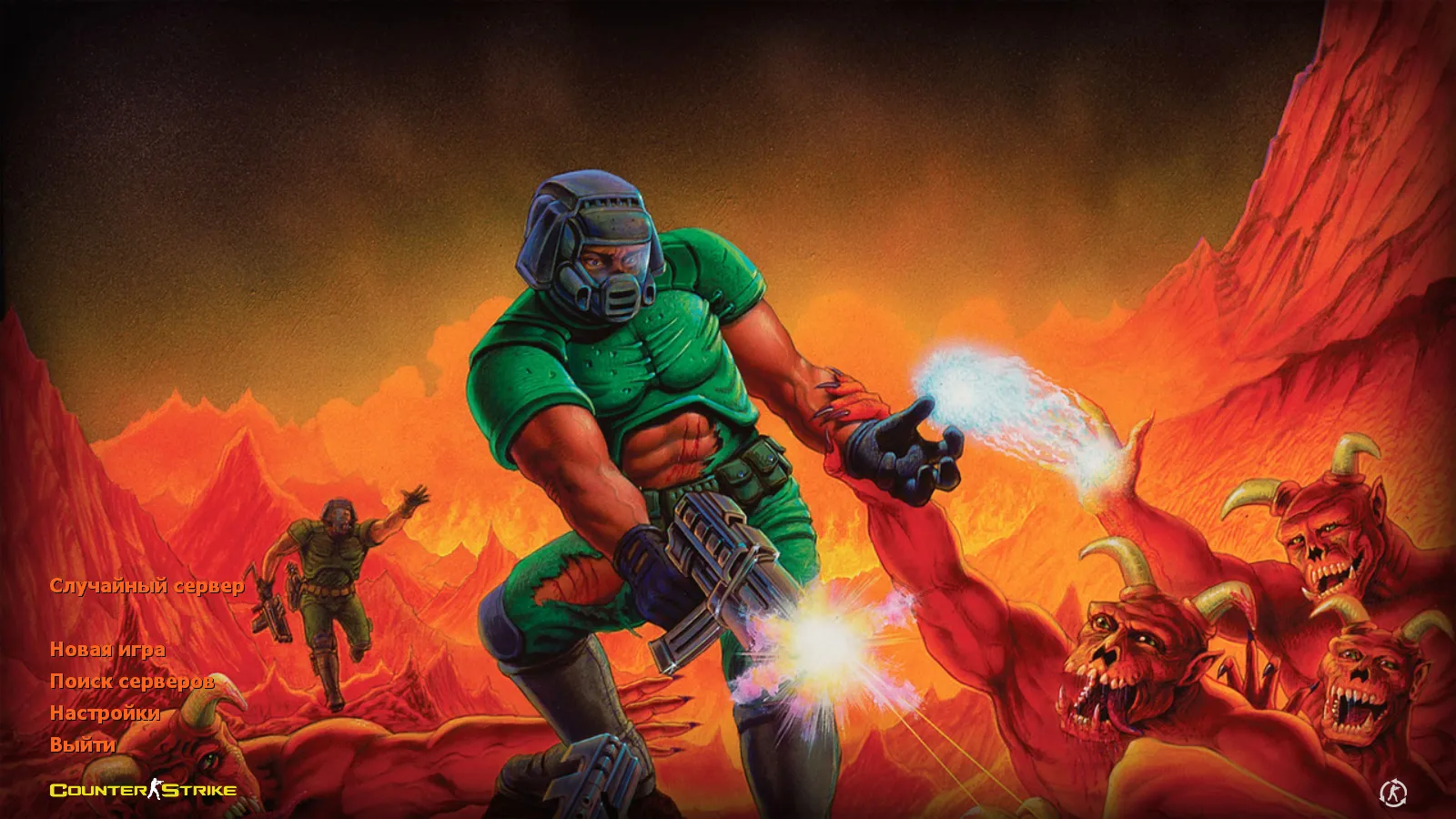 Скачать CS 1.6 Doom — тематическая сборка с 11 новшествами: оружие по центру, думгаи за Т и CT, темное меню и оптимизированный конфиг - Скриншот