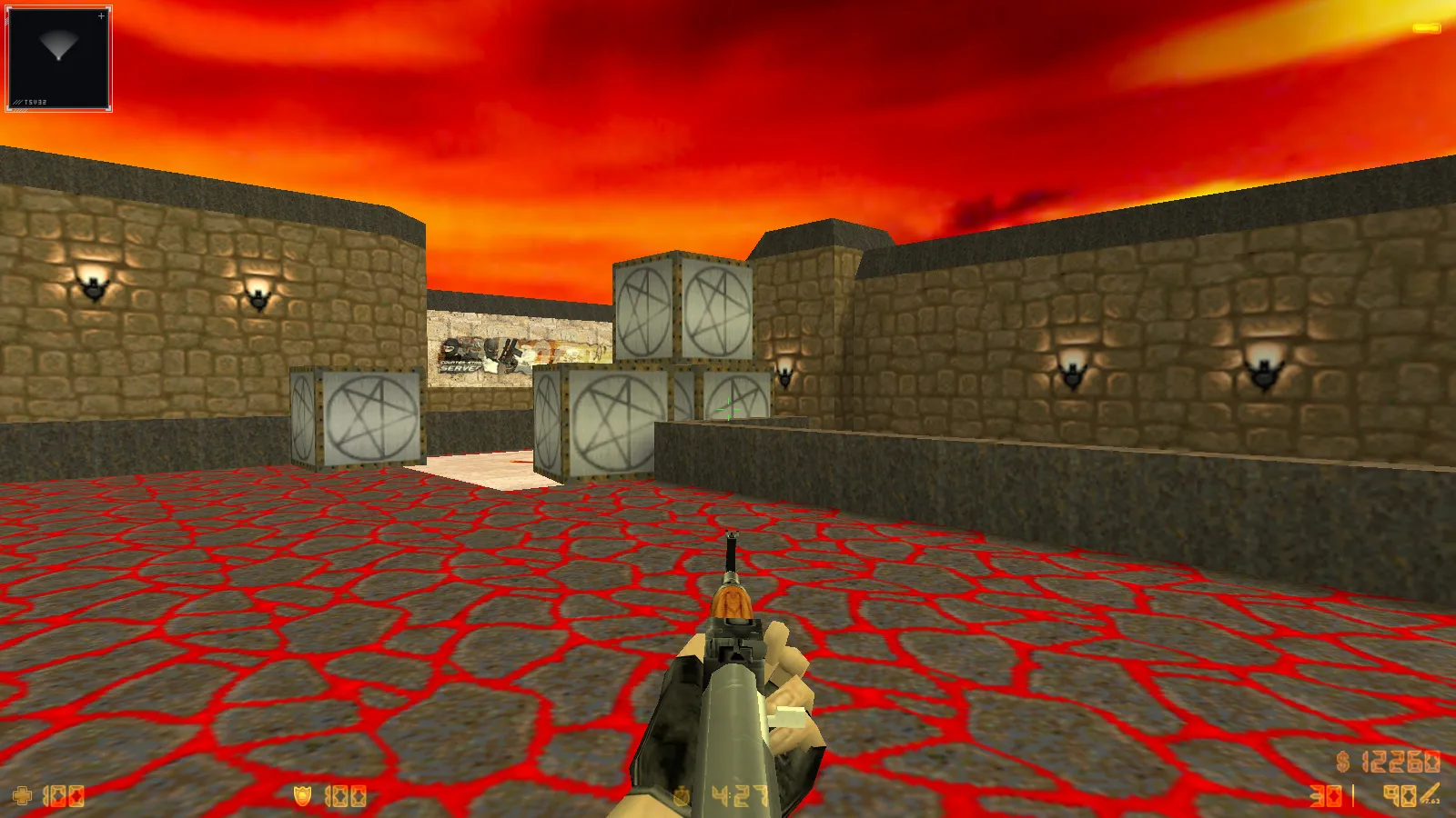 Скачать CS 1.6 Doom — тематическая сборка с 11 новшествами: оружие по центру, думгаи за Т и CT, темное меню и оптимизированный конфиг - Скриншот