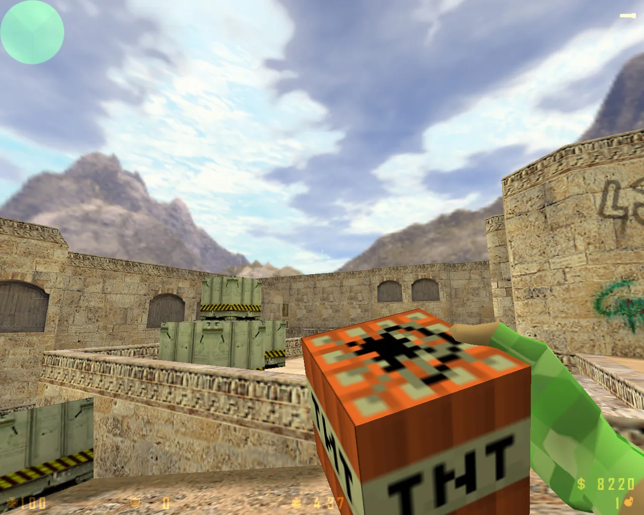 Скачать CS 1.6 Minecraft сборка: квадратные модели, кирка-нож, TNT-гранаты, HUD и музыка меню, чистый config.cfg - Скриншот
