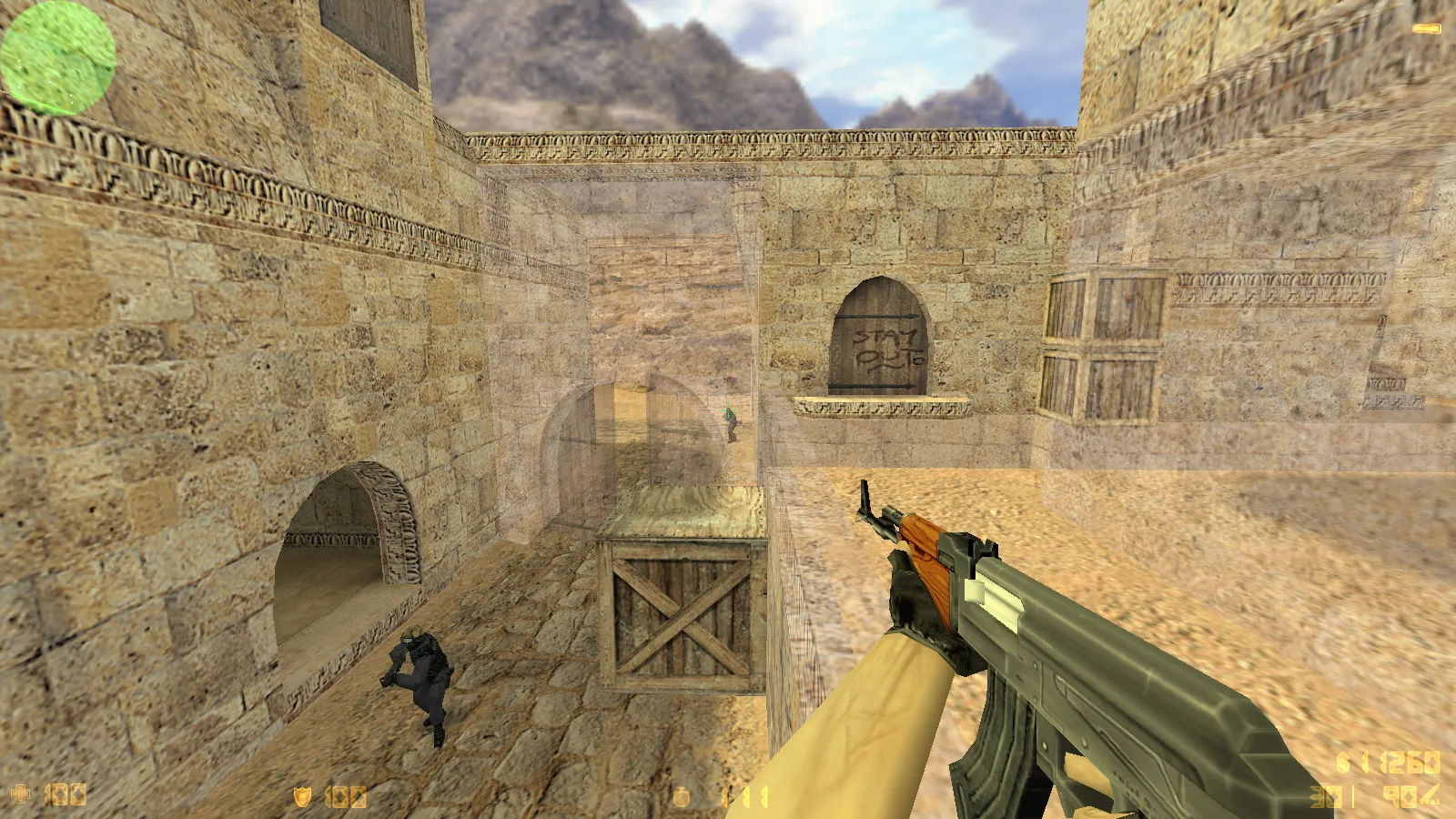 Скачать CS 1.6 с прозрачными стенами для прострелов: тренировка aim, изучение простреливаемых зон на de_dust2, de_inferno, de_nuke, de_train - Скриншот
