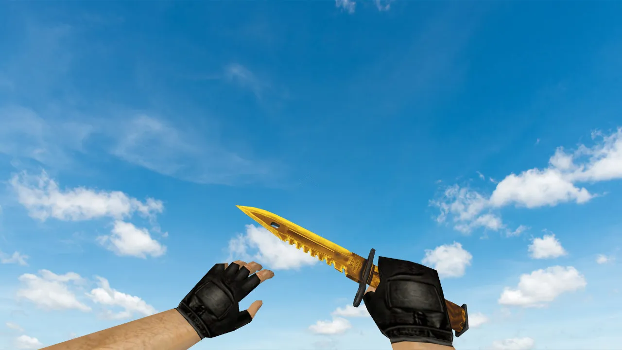 Скачать Модель ножа M9 Bayonet Fine Gold v_ p_ w_ для CS 1.6: звуки, анимация осмотра, текстуры и настройка - Скриншот