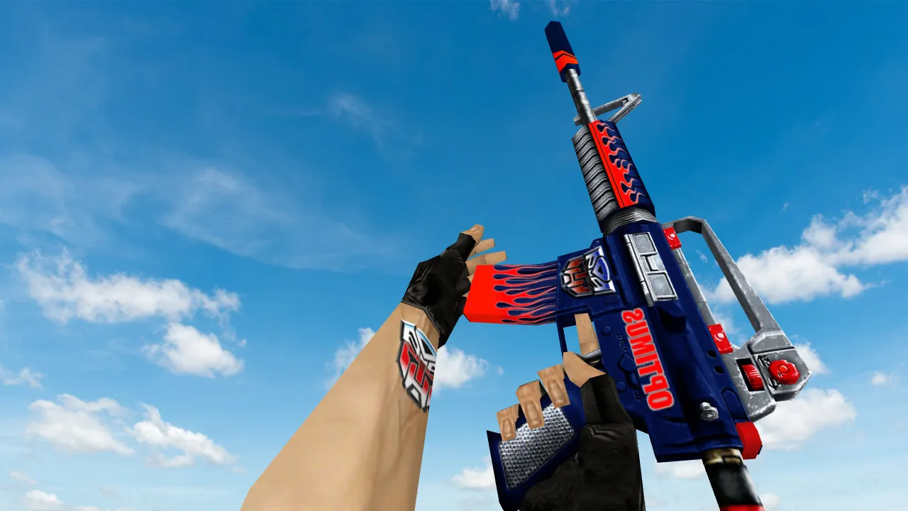 Скачать Default M4A1 OPTIMUS v_, p_, w_ модель для CS 1.6: звуки, анимация осмотра, текстуры и четкость в игре - Скриншот