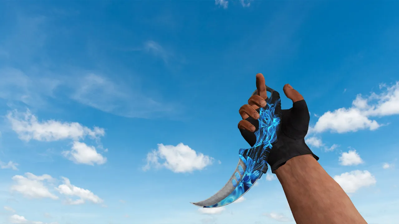 Скачать Модель ножа Karambit Blue Flame (v_knife) для CS 1.6: звуки, анимация осмотра, качество текстур - Скриншот