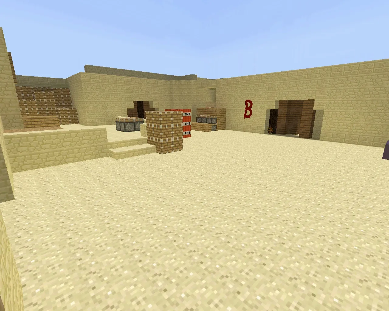 Карта de_dust2_minecraft для CS 1.6: классический Dust2, текстуры в стиле Minecraft, точки, боты, оптимизация — скриншот 7