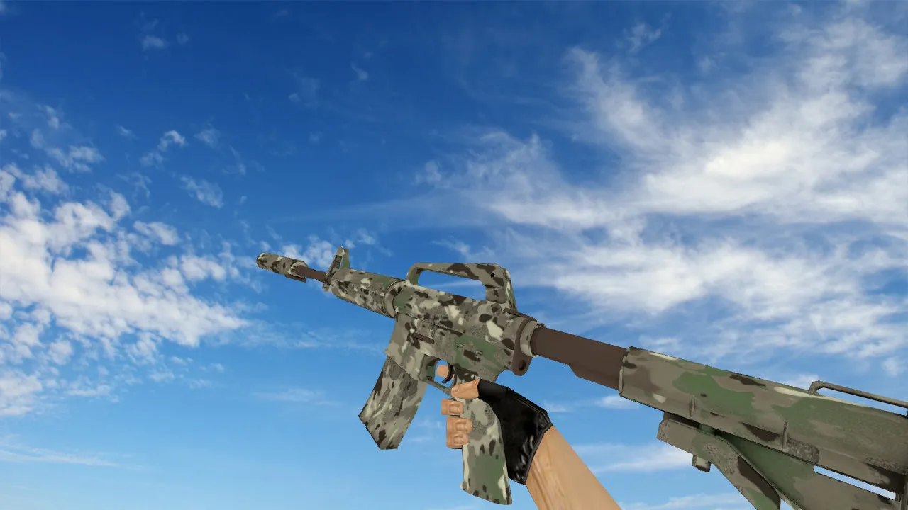 Скачать v_m4a1 «Смешанный камуфляж» модель для CS 1.6: текстуры, звук, анимация осмотра и настройка оружия - Скриншот