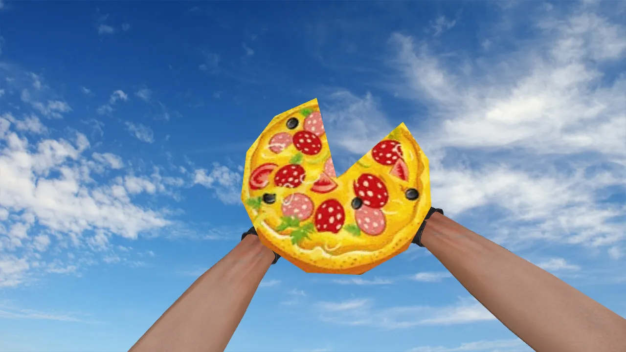 Скачать Модель «Pizza Grenade» для CS 1.6: v_, p_, w_ гранаты, звуки, анимация осмотра, текстуры и настройка - Скриншот