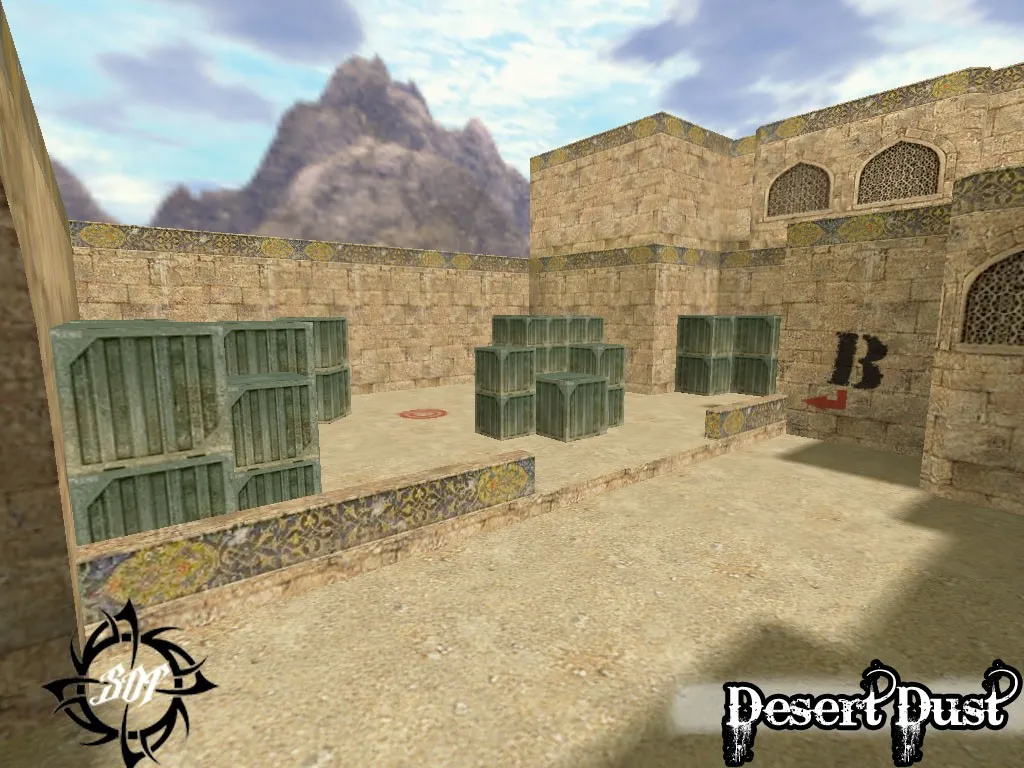 Скачать de_desert_dust_b1 для CS 1.6: тактика за CT/T, точки на карте, навигация ботов и оптимизация - Скриншот