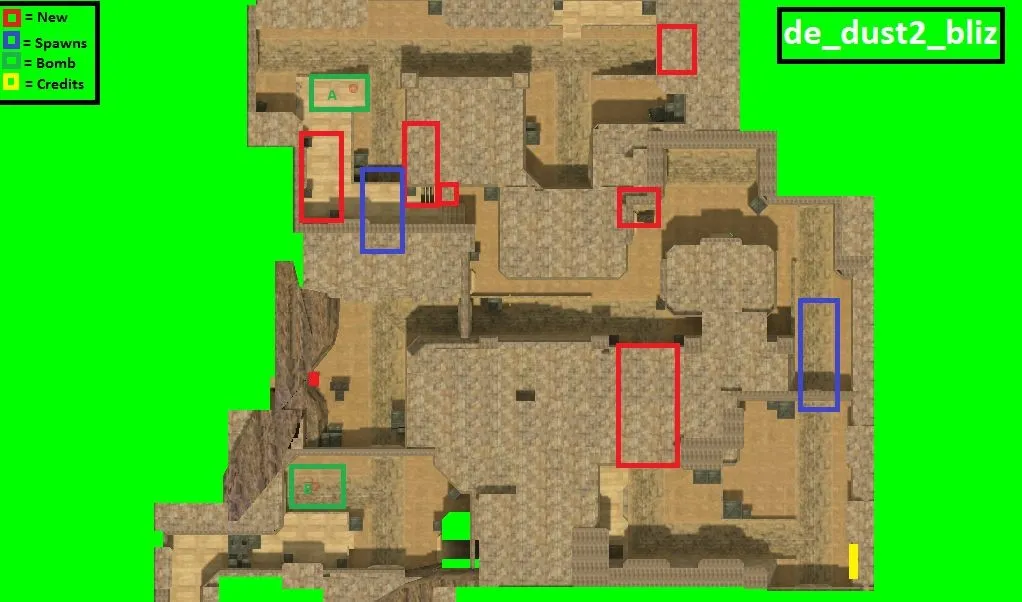 de_dust2_bliz для CS 1.6: баланс сторон, точки, .nav для ботов и оптимизация wpoly/epoly — скриншот 9