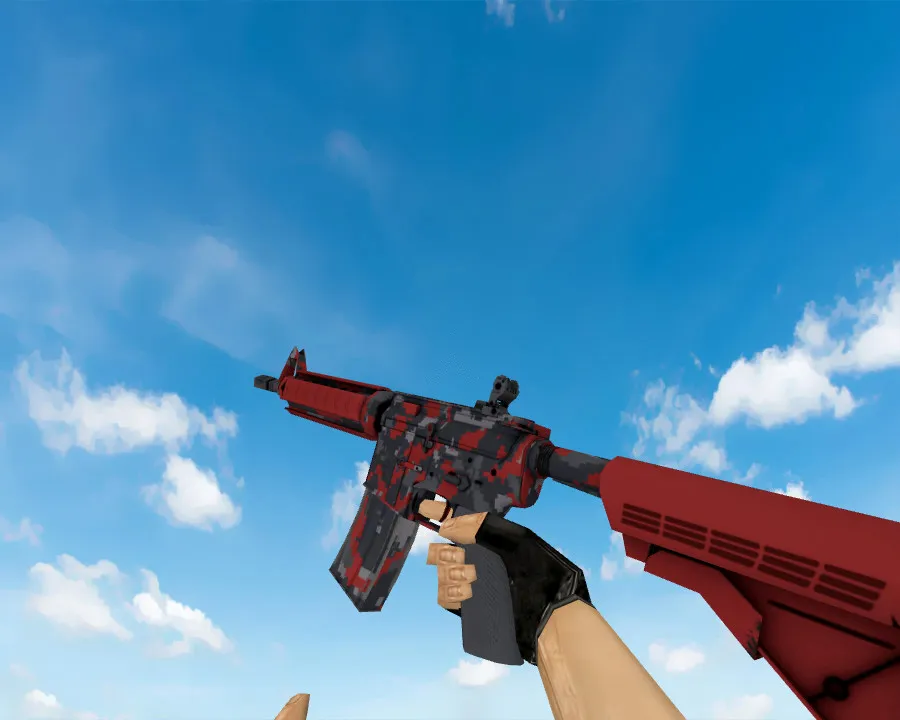 Скачать M4A4 | Red DDPAT пиксельный камуфляж «Красный» v_ модели для CS 1.6 — звук, анимация осмотра, качество текстур - Скриншот