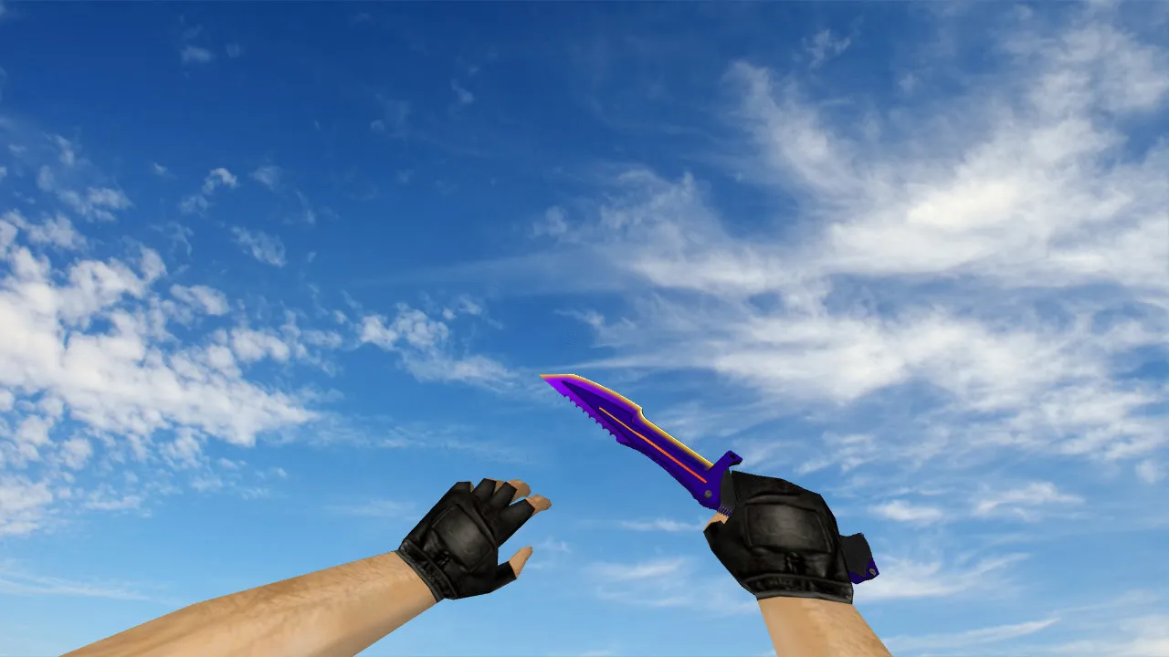 Скачать Модель ножа «Huntsman PurpNyellow» для CS 1.6: v_, p_, w_ модели, звуки и анимация осмотра - Скриншот