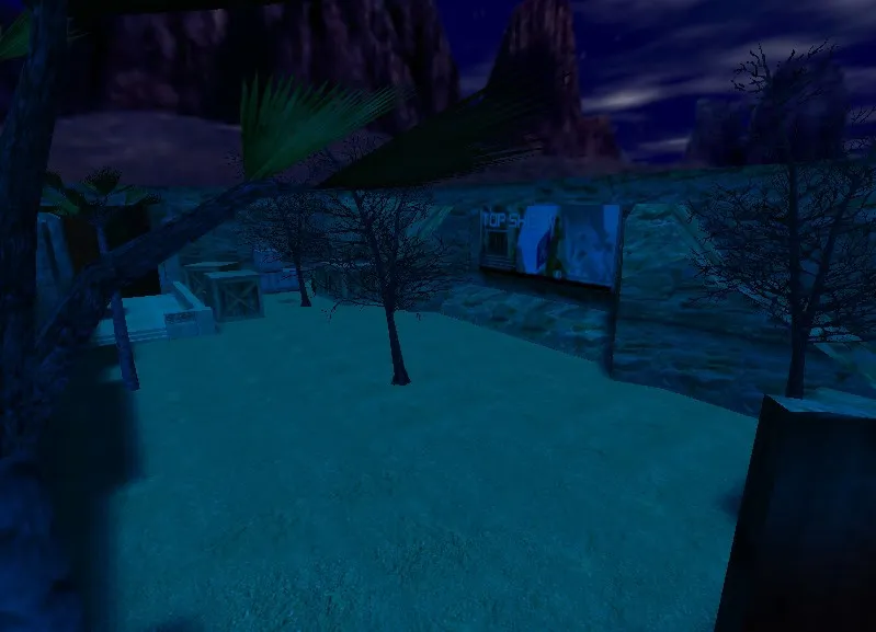 Скачать de_dust_night_topshot для CS 1.6: ночная карта, точки под клатчи, баланс сторон и .nav для ботов - Скриншот
