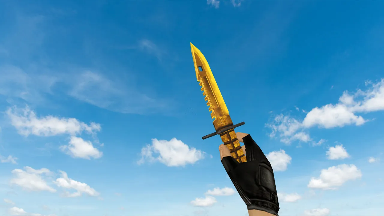 Скачать Модель ножа M9 Bayonet Fine Gold v_ p_ w_ для CS 1.6: звуки, анимация осмотра, текстуры и настройка - Скриншот