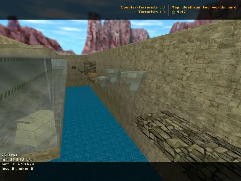 Скачать deathrun_two_worlds_hard для CS 1.6: карта для ниндзя-рейта, ловушки и раунды с точками - Скриншот