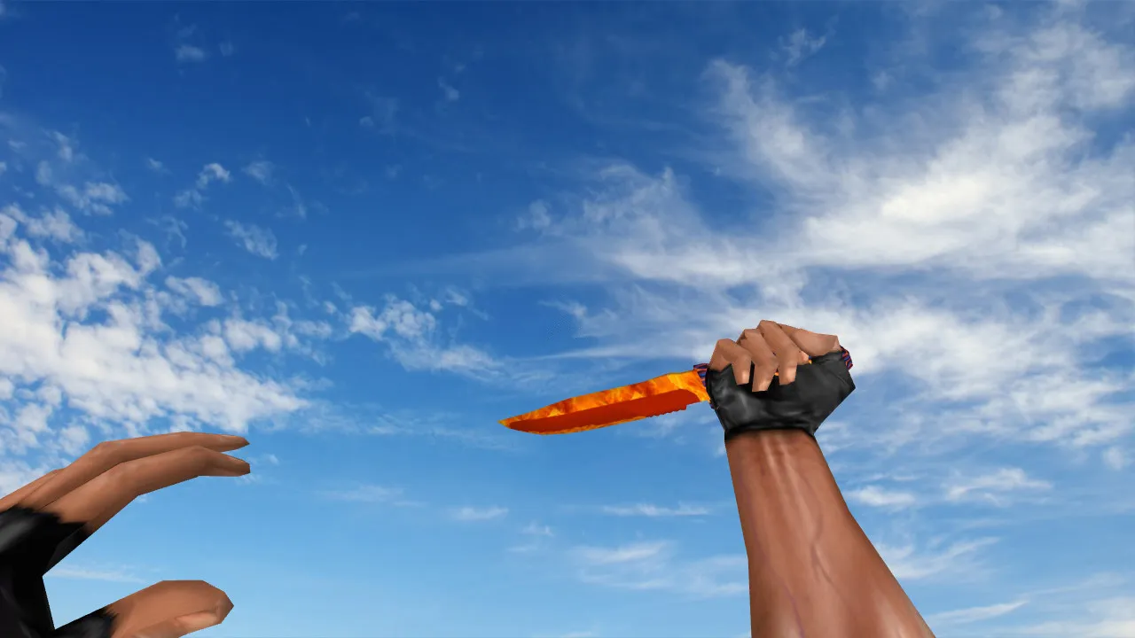 Скачать Модель ножа «Fire Knife» для CS 1.6: v_, p_, w_ модели, звуки, анимация осмотра и настройка под сервер - Скриншот