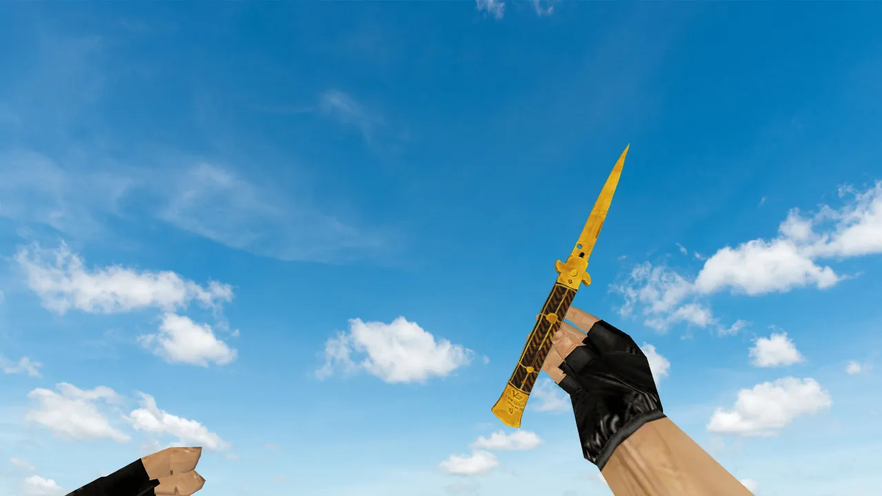 Скачать Модель ножа «Stiletto Fine Gold» v_knife_p v_knife_b p_knife w_knife для CS 1.6: звуки, осмотр, текстуры - Скриншот