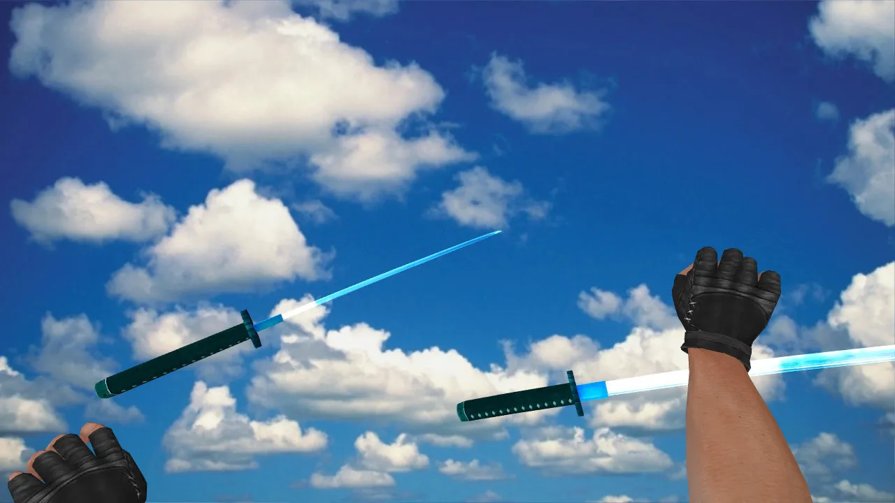 Скачать Модель ножа Dual Katana Crystal для CS 1.6: v_ и p_ модели, звуки, анимация осмотра, качество текстур - Скриншот