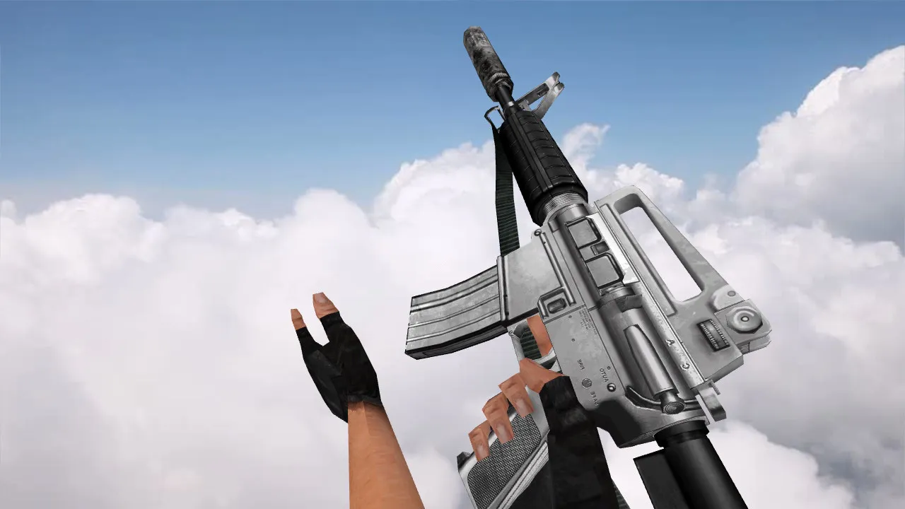 Скачать Модель v_m4a1 Silverstone для CS 1.6: p_m4a1, w_m4a1, звуки, анимация осмотра, текстуры и сборка под сервер - Скриншот