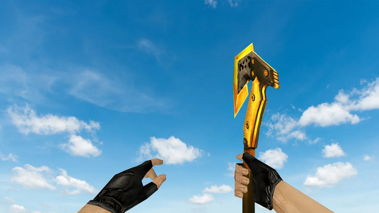 Скачать Модель ножа «CF Combat Axe Gold» для CS 1.6: v_ и p_ модели, звуки, анимация осмотра, текстуры и настройка - Скриншот
