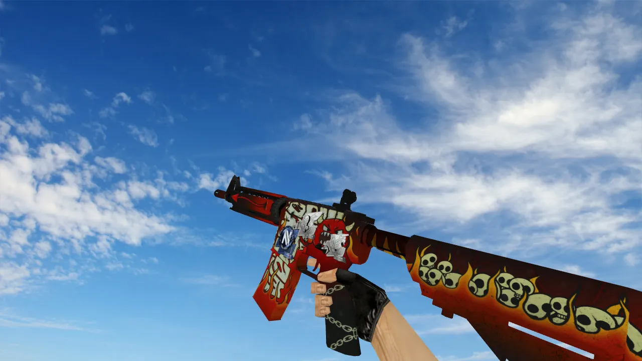 Скачать Модель M4A4 «Адское пламя» стикеры v_ для CS 1.6: звуки, анимация осмотра и текстуры - Скриншот