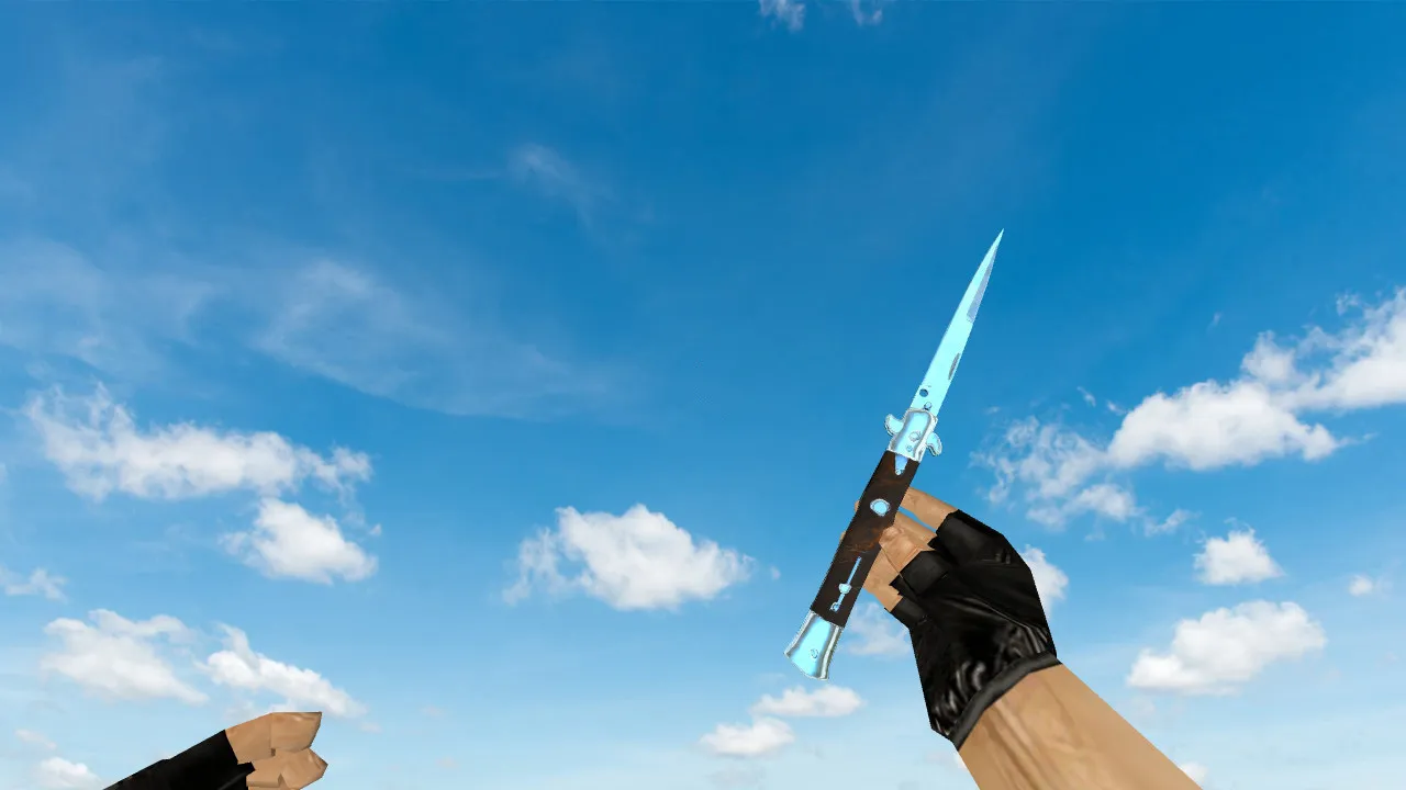 Скачать Модель ножа «Stiletto Blue Chrome» v_ для CS 1.6: звуки, анимация осмотра, текстуры и качество модели - Скриншот
