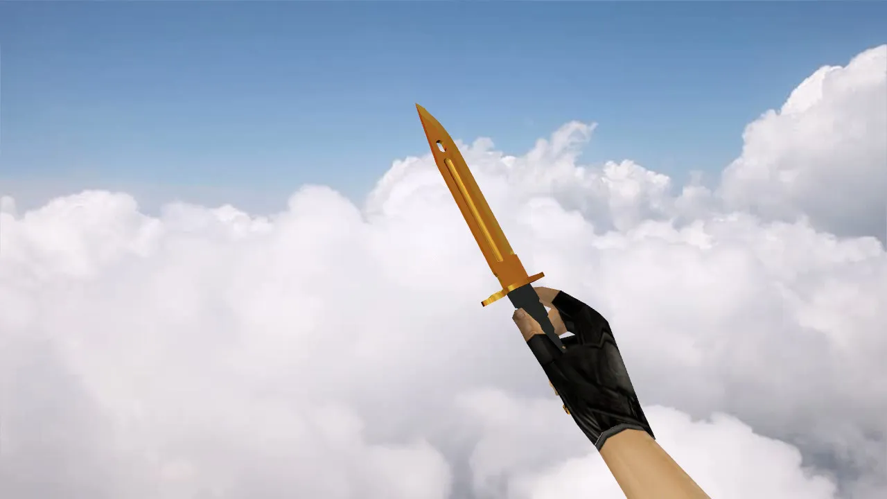 Скачать Модель ножа Штык-нож «Золотой хром» v_ p_ w_ для CS 1.6: звуки, анимация осмотра, текстуры - Скриншот