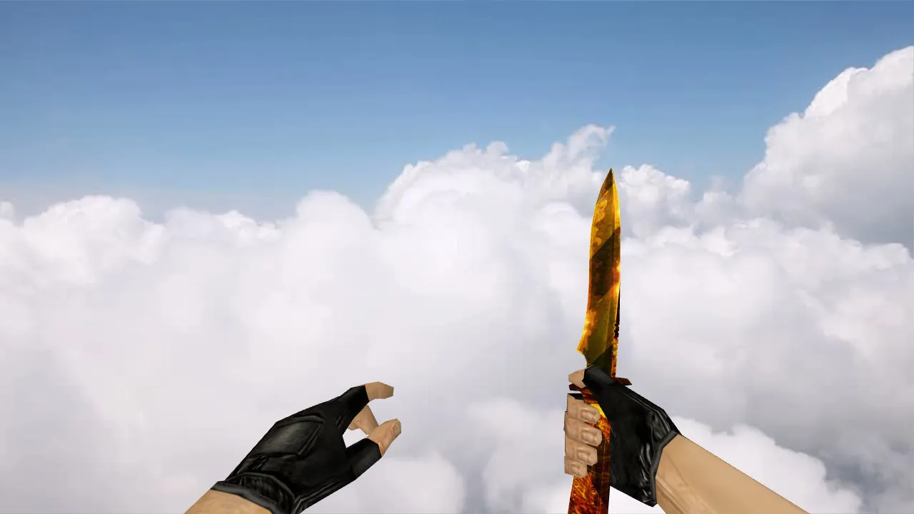Скачать Модель ножа Default Knife Gold Dangerous v_ модели для CS 1.6: p_ и w_ файлы, звук, анимация осмотра, текстуры - Скриншот