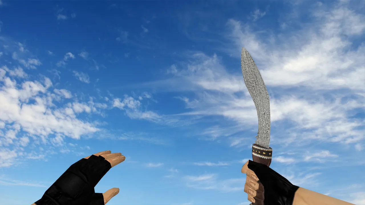 Скачать Модель ножа Kukri «Дамасская сталь» v_knife для CS 1.6: звуки, анимация осмотра, текстуры и точная модель - Скриншот