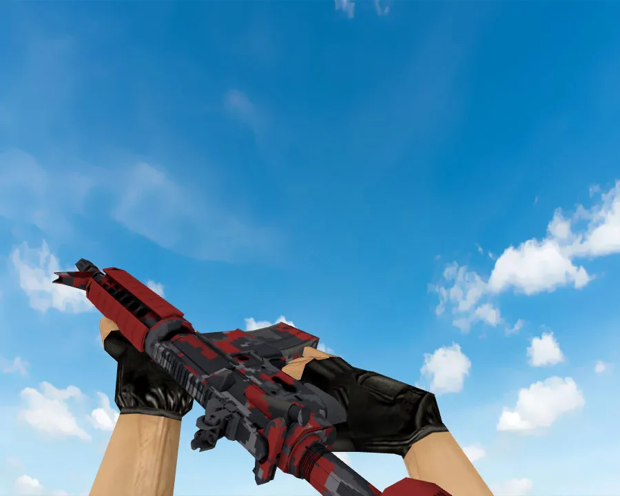 Скачать M4A4 | Red DDPAT пиксельный камуфляж «Красный» v_ модели для CS 1.6 — звук, анимация осмотра, качество текстур - Скриншот