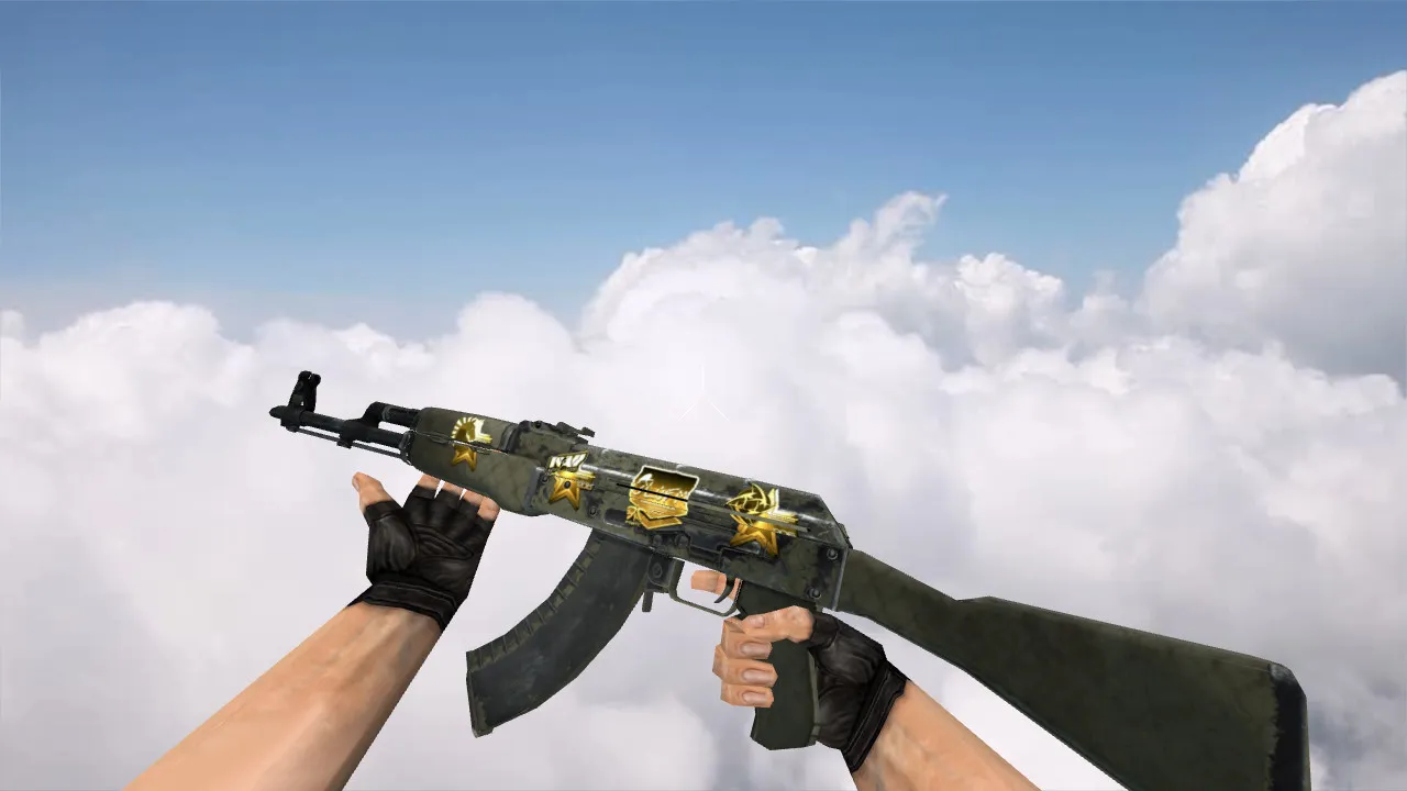 Скачать v_ak47 «Африканская сетка» с наклейками: модель АК-47 для CS 1.6 с анимацией осмотра, звуками и качественными текстурами - Скриншот
