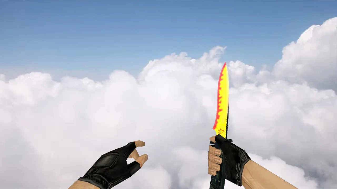 Скачать Default Knife Flamey v_model для CS 1.6: нож с огнем, звуки, анимация осмотра и точная модель - Скриншот