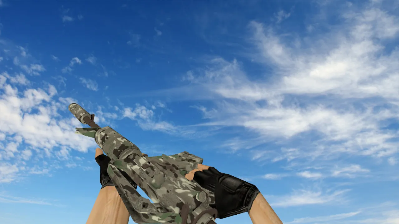 Скачать v_m4a1 «Смешанный камуфляж» модель для CS 1.6: текстуры, звук, анимация осмотра и настройка оружия - Скриншот