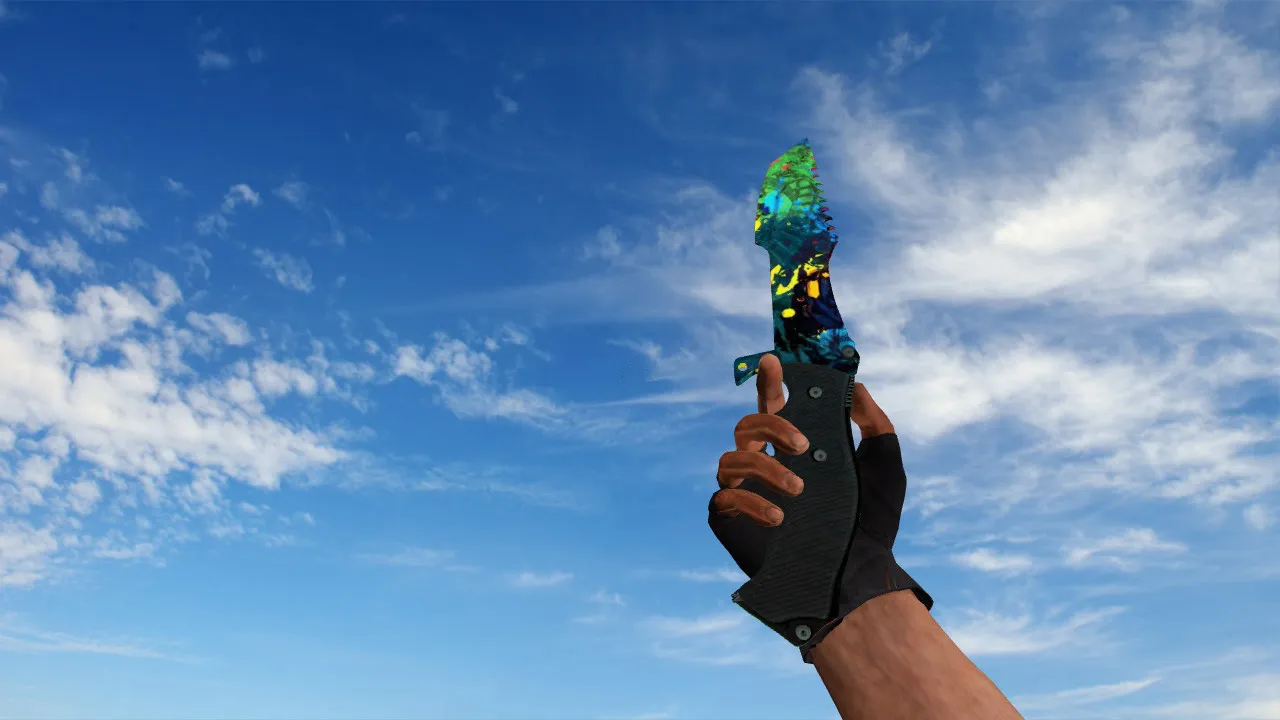 Скачать Модель ножа Huntsman Knife Paintsplash v_ для CS 1.6: звуки, анимация осмотра, v_/p_/w_ и текстуры - Скриншот