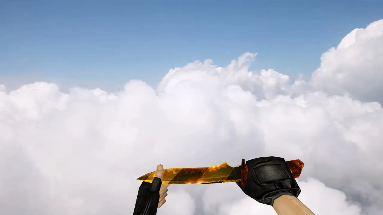 Скачать Модель ножа Default Knife Gold Dangerous v_ модели для CS 1.6: p_ и w_ файлы, звук, анимация осмотра, текстуры - Скриншот