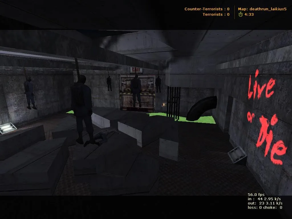 Скачать deathrun_laikiux5 для CS 1.6: карта deathrun, точки за ТС и КТ, .nav, оптимизация wpoly/epoly - Скриншот