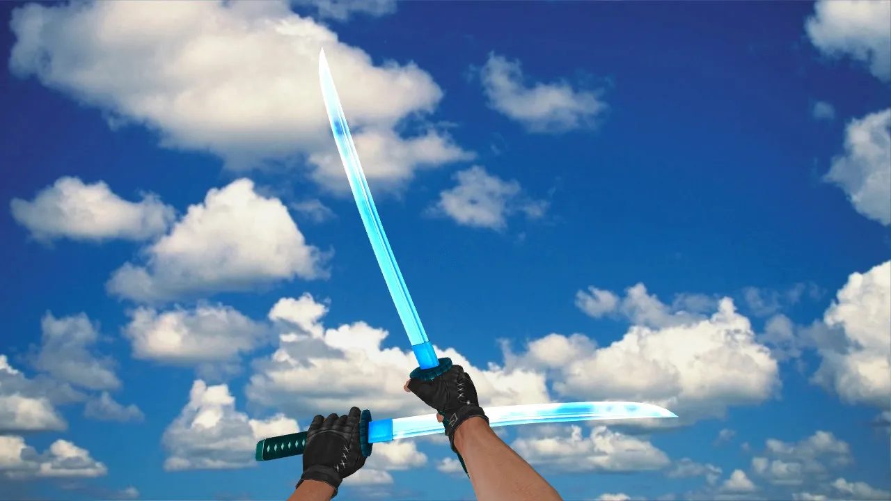 Скачать Модель ножа Dual Katana Crystal для CS 1.6: v_ и p_ модели, звуки, анимация осмотра, качество текстур - Скриншот
