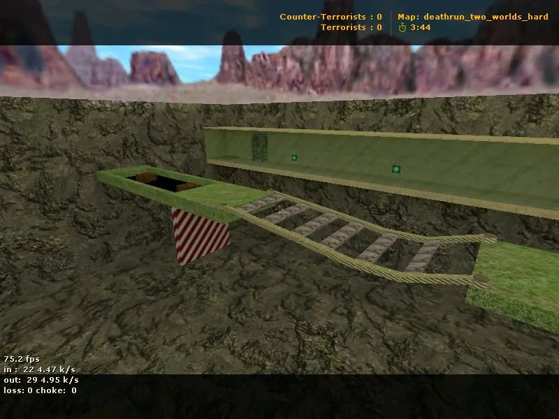 Скачать deathrun_two_worlds_hard для CS 1.6: карта для ниндзя-рейта, ловушки и раунды с точками - Скриншот