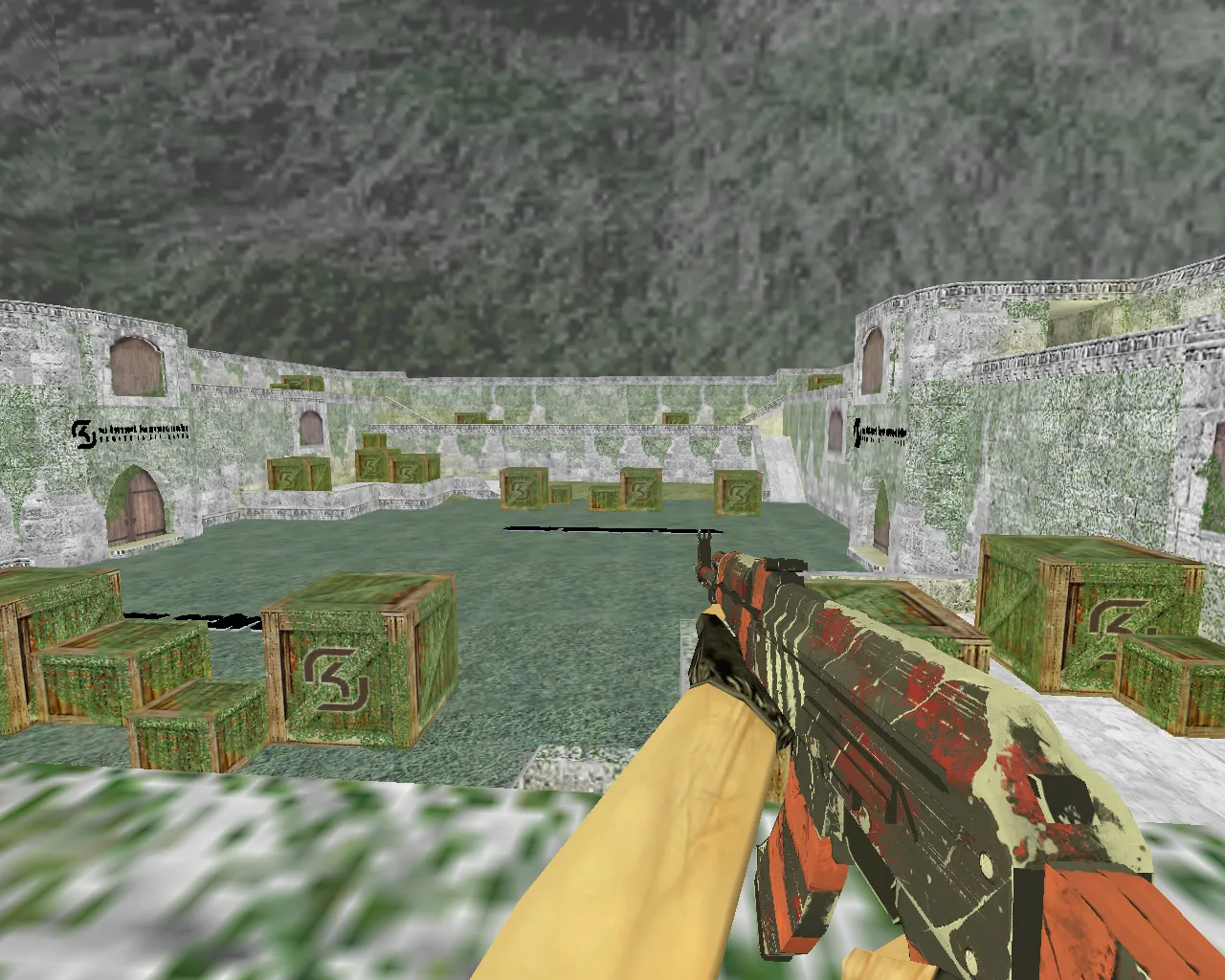 Скачать aim_sk_ak_m4 для CS 1.6: тренировка прицела и контроля отдачи, точки для AWP/AK/M4, боты и стабильный геймплей - Скриншот