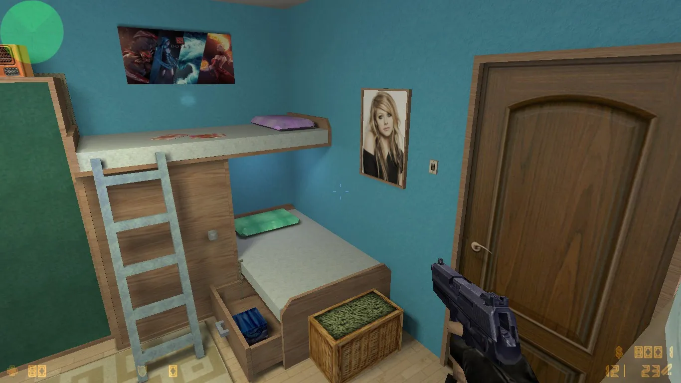 Скачать de_bedroom_rats — DE карта для CS 1.6 с точками под А и В, оптимизацией wpoly/epoly и .nav под ботов - Скриншот