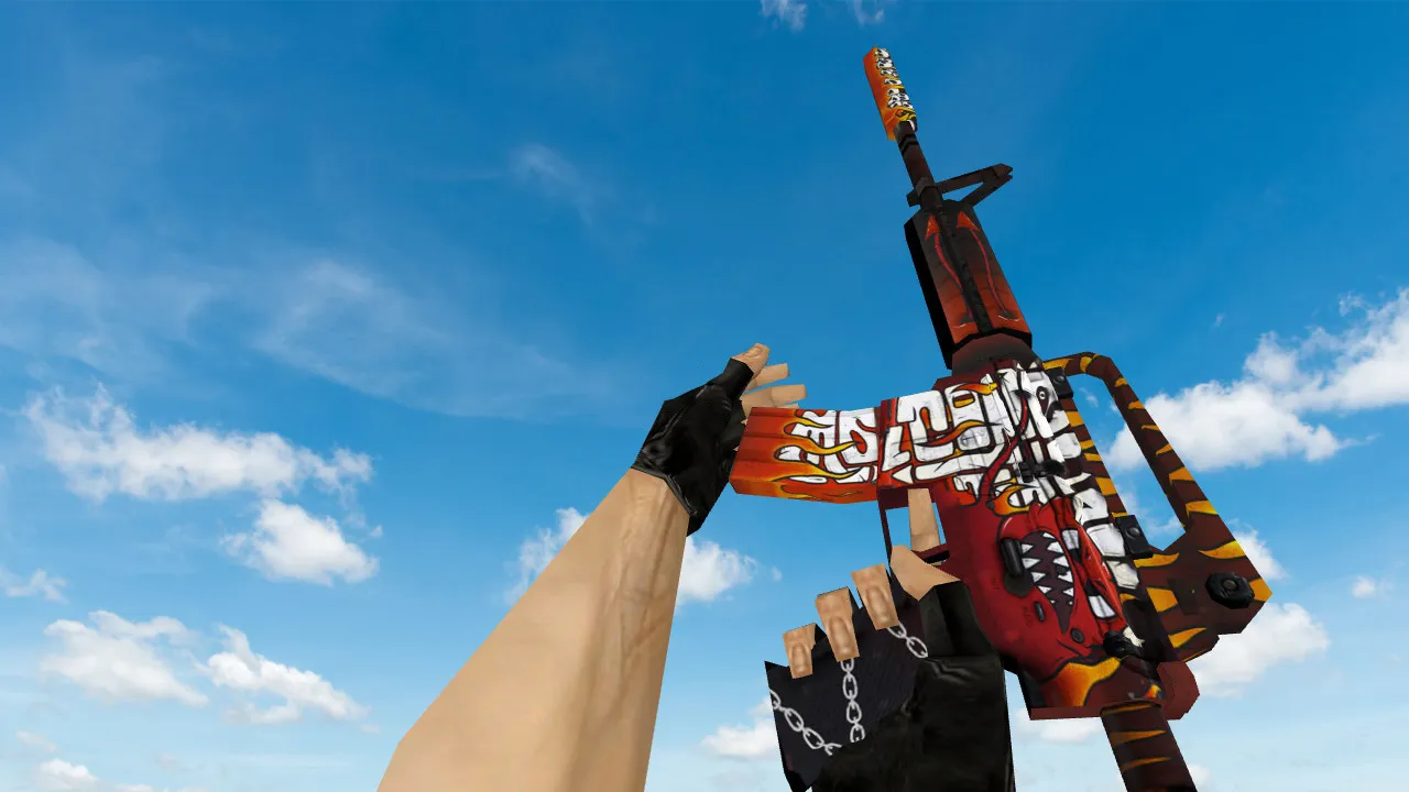 Скачать Модель v_ / p_ / w_ M4A1 «Адское пламя» для CS 1.6: звуки, анимация осмотра, текстуры - Скриншот